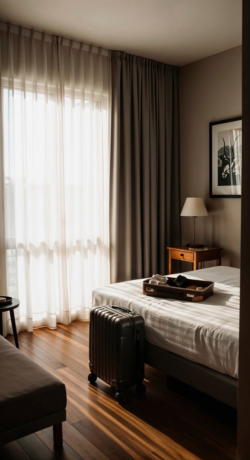 Habitación con cortinas traslúcidas y blackout